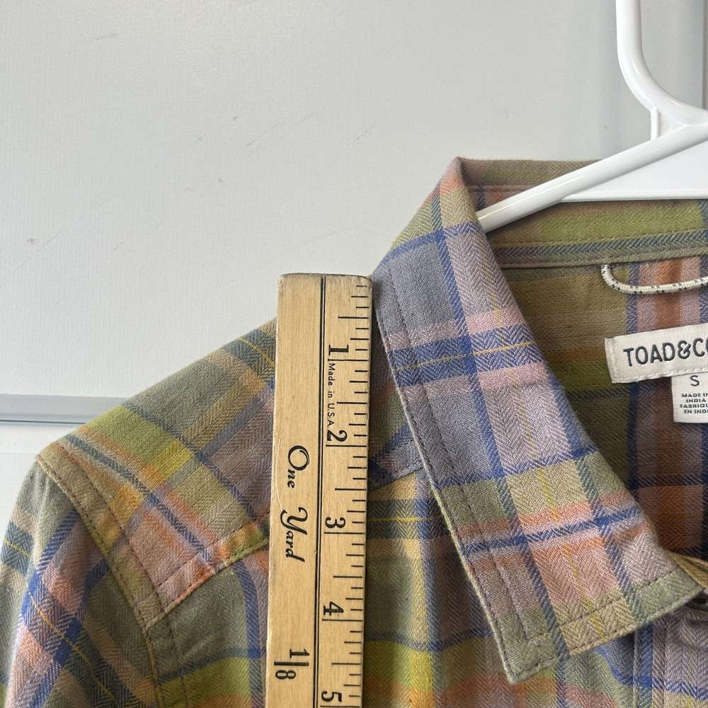 Toad&Co Mens Small Green Purple Plaid Flannel Button Down Shirt Long Sleeve - Picture 3 of 12